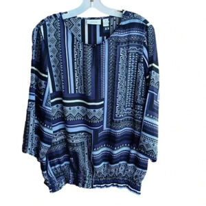 Chico's purple and black print smock-banded top size 2